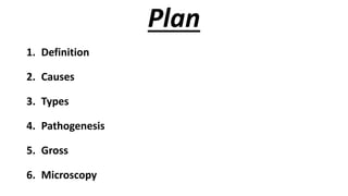 Plan
1. Definition
2. Causes
3. Types
4. Pathogenesis
5. Gross
6. Microscopy
 