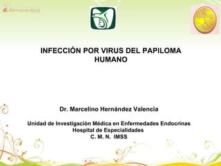 Dr. Marcelino Hernández Valencia Unidad de Investigación Médica en Enfermedades Endocrinas Hospital de Especialidades  C. M. N.  IMSS INFECCIÓN POR VIRUS DEL PAPILOMA HUMANO 