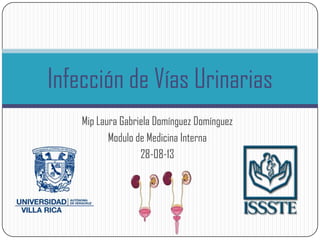 Mip Laura Gabriela Domínguez Domínguez
Modulo de Medicina Interna
28-08-13
Infección de Vías Urinarias
 