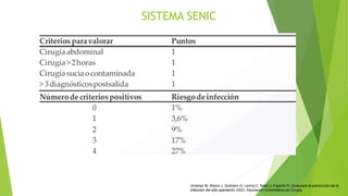 SISTEMA SENIC
Jiménez M, Moore J, Quintero G, Lerma C, Nieto J, Fajardo R. Guía para la prevención de la
infección del sitio operatorio (ISO). Asociación Colombiana de Cirugía.
 