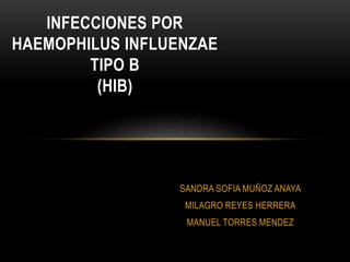 SANDRA SOFIA MUÑOZ ANAYA
MILAGRO REYES HERRERA
MANUEL TORRES MENDEZ
INFECCIONES POR
HAEMOPHILUS INFLUENZAE
TIPO B
(HIB)
 
