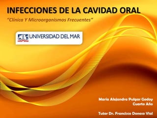 INFECCIONES DE LA CAVIDAD ORAL “Clínica Y MicroorganismosFrecuentes” María Alejandra Pulgar Godoy Cuarto Año Tutor Dr. Francisco Donoso Vial 