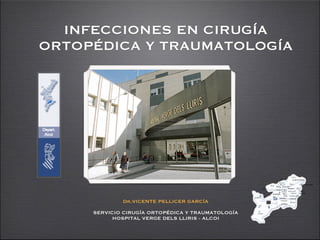 INFECCIONES EN CIRUGÍA
ORTOPÉDICA Y TRAUMATOLOGÍA
Dr.VICENTE PELLICER GARCÍA
!
SERVICIO CIRUGÍA ORTOPÉDICA Y TRAUMATOLOGÍA
HOSPITAL VERGE DELS LLIRIS - ALCOI
 