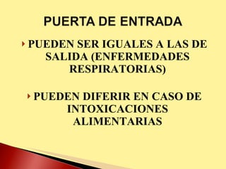 PUEDEN SER IGUALES A LAS DE SALIDA (ENFERMEDADES RESPIRATORIAS) PUEDEN DIFERIR EN CASO DE INTOXICACIONES ALIMENTARIAS 