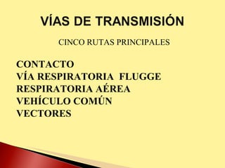 CINCO RUTAS PRINCIPALES CONTACTO VÍA RESPIRATORIA  FLUGGE RESPIRATORIA AÉREA VEHÍCULO COMÚN VECTORES 