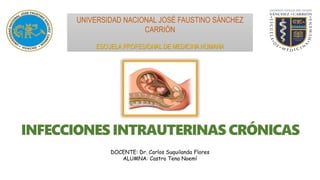 INFECCIONES INTRAUTERINAS CRÓNICAS
UNIVERSIDAD NACIONAL JOSÉ FAUSTINO SÁNCHEZ
CARRIÓN
ESCUELA PROFESIONAL DE MEDICINA HUMANA
DOCENTE: Dr. Carlos Suquilanda Flores
ALUMNA: Castro Tena Noemí
 