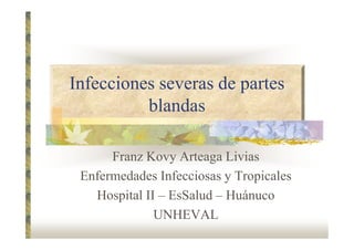 Infecciones severas de partes
blandas
Franz Kovy Arteaga Livias
Enfermedades Infecciosas y Tropicales
Hospital II – EsSalud – Huánuco
UNHEVAL
 