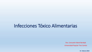 Infecciones Tóxico Alimentarias
Dra. Consuelo Febrel Bordejé
Universidad Popular Tres Cantos
15 –Febrero 2019
 