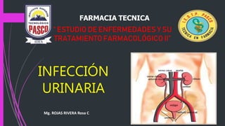 FARMACIA TECNICA
Mg. ROJAS RIVERA Rosa C.
“ ESTUDIO DE ENFERMEDADES Y SU
TRATAMIENTO FARMACOLÓGICO II”
INFECCIÓN
URINARIA
 