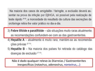 Não é dado qualquer relevo às Diarreias / Gastroenterites
inespecíficas (rotavírus, adenovírus, norovirus,…)
 