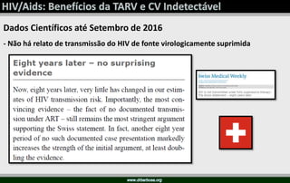 Dados Científicos até Setembro de 2016
- Não há relato de transmissão do HIV de fonte virologicamente suprimida
 