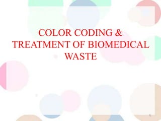 COLOR CODING &
TREATMENT OF BIOMEDICAL
WASTE
72
 