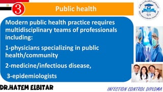 Modern public health practice requires
multidisciplinary teams of professionals
including:
1-physicians specializing in public
health/community
2-medicine/infectious disease,
3-epidemiologists
Public health
 