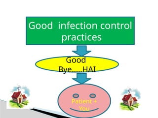 Good infection control
practices
Patient +
You
Good
Bye…..HAI
 