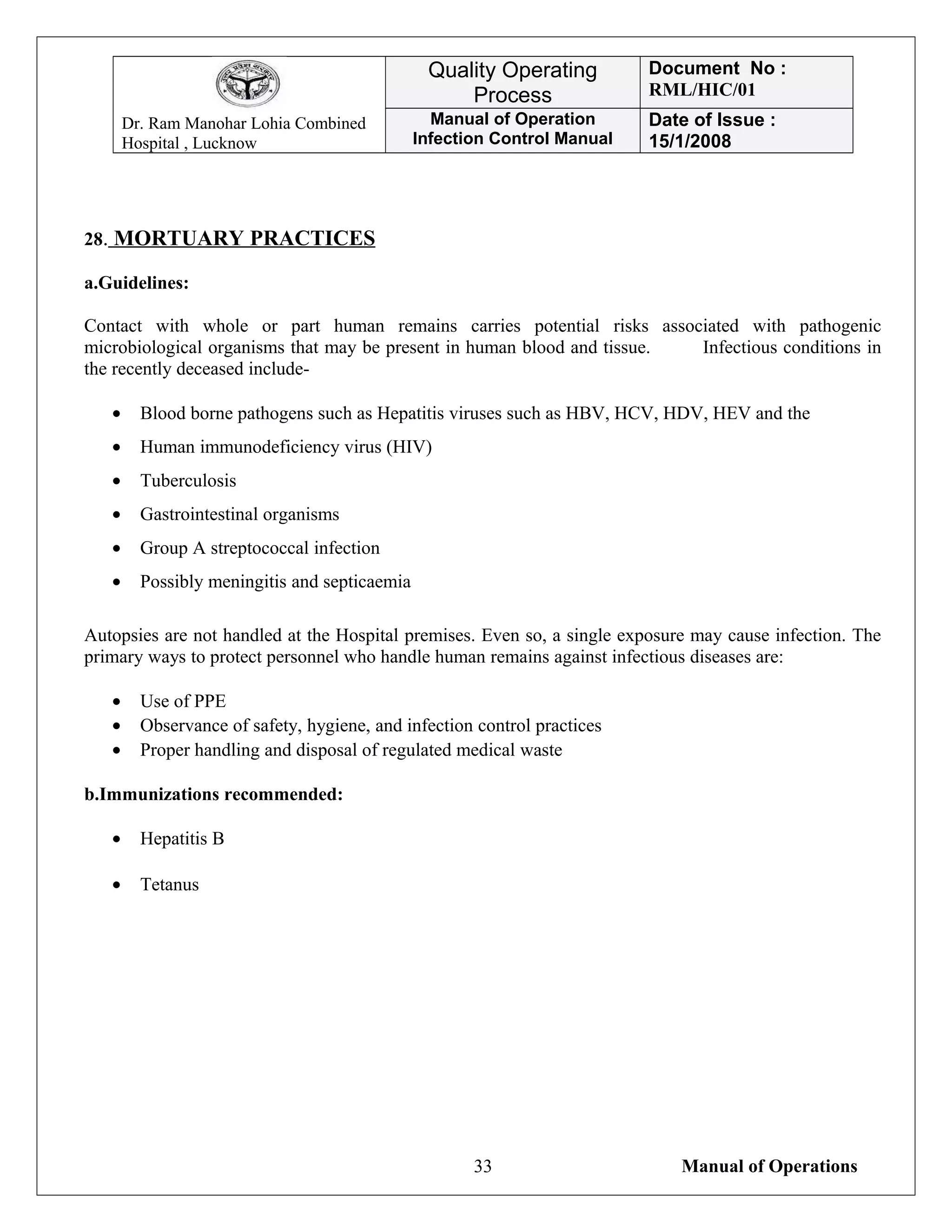 Rml Risk Infection control manual | DOC