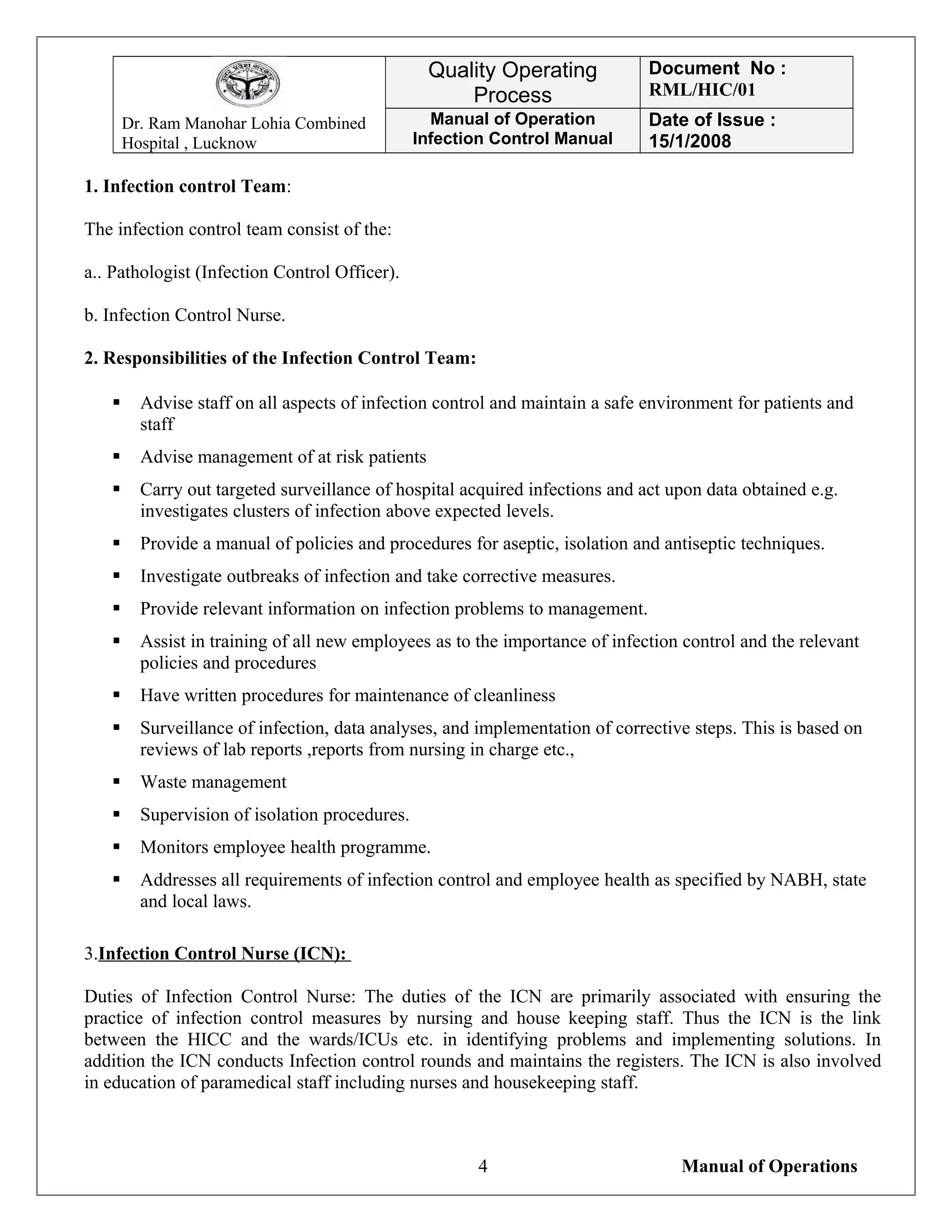 Infection control manual | DOC