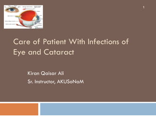 Care of Patient With Infections of
Eye and Cataract
Kiran Qaisar Ali
Sr. Instructor, AKUSoNaM
1
 