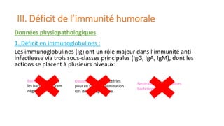 III. Déficit de l’immunité humorale
Données physiopathologiques
1. Déficit en immunoglobulines :
Les immunoglobulines (Ig)...