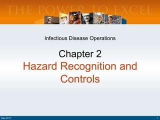 Infectious Disease Operations
Chapter 2
Hazard Recognition and
Controls
May 2017 1
 