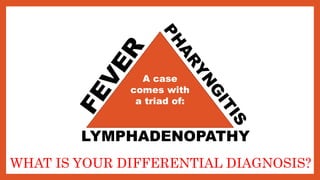 LYMPHADENOPATHY
A case
comes with
a triad of:
WHAT IS YOUR DIFFERENTIAL DIAGNOSIS?
 