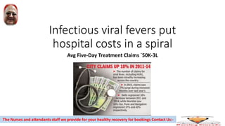 Infectious viral fevers put
hospital costs in a spiral
Avg Five-Day Treatment Claims `50K-3L
The Nurses and attendants staff we provide for your healthy recovery for bookings Contact Us:-
 