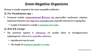 Gram-Negative Organisms
 For Pseudomonas spp. :
• β
–
 HACEK Group:
•
–
–
 