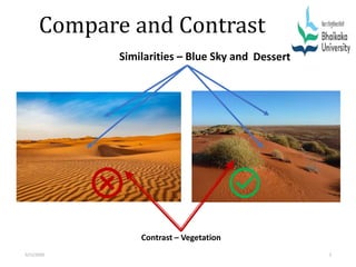 Compare and Contrast
5/11/2020 2
Similarities – Blue Sky and
Contrast – Vegetation
Dessert
 