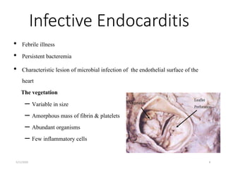 Infective Endocarditis
5/11/2020 8
• Febrile illness
• Persistent bacteremia
• Characteristic lesion of microbial infectio...