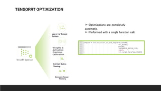 TENSORRT OPTIMIZATION
➢ Optimizations are completely
automatic.
➢ Performed with a single function call.
 