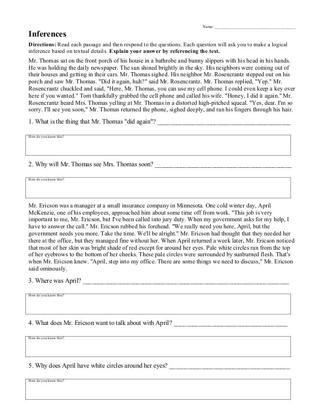 Inference Worksheet 2 Answer Key Inference Worksheet 2 Answer Key