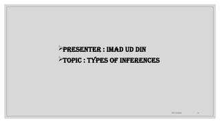 09/15/2024 14
Presenter : Imad Ud Din
Topic : Types of Inferences
 