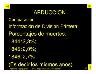 ABDUCCION
Comparación:
Información de División Primera:
Porcentajes de muertes:
1844: 2,3%;
1845: 2,0%;
1846: 2,7%
(Es decir los mismos anos).                                           55
Rodolfo-J. Rodríguez-R.   U.R.L. http://cariari.ucr.ac.cr/~rodolfor
 