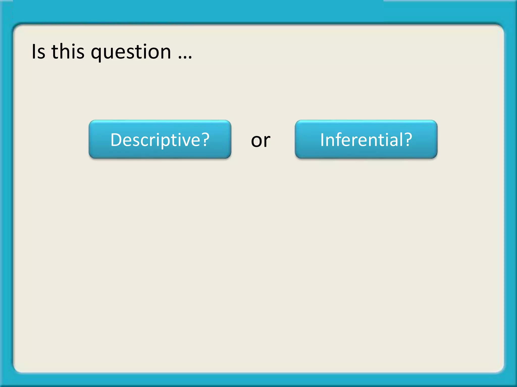 Is this question …
Inferential?Descriptive? or
 