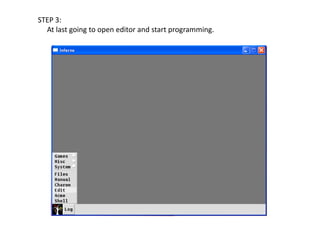 AFTER SETTING ENVIRONMENT VARIABLESTEP 1:Go to command prompt	Type      emu  -rC:\inferno –g1034x768 ( -g1024x768 usually preferred resolution) Type     wm/wm in next line	-r = root set   -g= resolution set