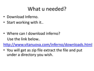 Sun SPARCMore abt infernoSystem software needs  1MB of RAM or ROMSupports dynamic modules.Unicode and available with source code and licensing agreementCan easy access hardware devices like audio, Ethernet, graphic touch screen, USB and WLANAlso available as plug-in for IE4 or moreSuitable for distributed architecture independent network applications.It was designed to be easily ported to a wide variety of architectures and support for new microprocessor and system architectures.