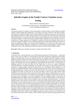 Infertile couples in the family context variation across setting | PDF