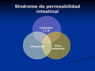 Síndrome de permeabilidad
intestinal
Citoquinas
Linfocitos
T y B
Flora
intestinal
 
