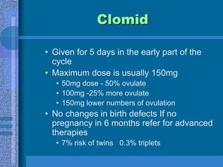 Inadequate SpermatogenesisLaparoscopy surgeryEliminate alterations of thermoregulationClomiphene citrate is occasionally used for induction of spermatogenesis20% successIn vitro fertilization may facilitate fertilizationArtificial insemination with donor sperm is often successful