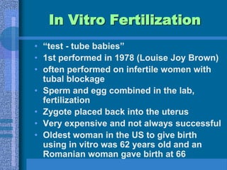 Superovulatory MedicationsIf no response with clomid then gonadotropins- FSH (e.g. pergonal) can be administered intramuscularlyThis is usually given under the guidance of someone who specializes in infertility This therapy is expensive and patients need to be followed closelyAdverse effectsHyperstimulation of the ovariesMultiple gestationFetal wastage