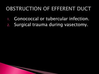 1. Gonococcal or tubercular infection.
2. Surgical trauma during vasectomy.
 