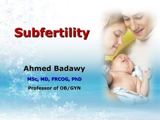 SubfertilitySubfertility
Ahmed BadawyAhmed Badawy
MSc, MD, FRCOG, PhDMSc, MD, FRCOG, PhD
Professor of OB/GYNProfessor of OB/GYN
 