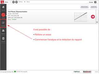Il est possible de :

●   Refaire un essai

●   Commencer l'analyse et la rédaction du rapport
 