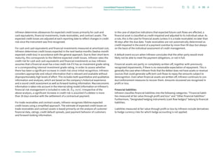 Infineon determines allowances for expected credit losses primarily for cash and
cash equivalents, financial investments, trade receivables, and contract assets. The
expected credit losses are adjusted at each reporting date to reflect changes in credit
risk since the instrument was first recognized.
For cash and cash equivalents and financial investments measured at amortized cost,
Infineon determines credit losses expected in the next twelve months (twelve-month
expected credit loss) in accordance with the general approach. Due to their short-term
maturity, this corresponds to the lifetime expected credit losses. Infineon rates the
credit risk for cash and cash equivalents and financial investments as low. Infineon
assumes that a financial asset has a low credit risk if it has an investment grade rating
or a corresponding internal investment grade rating. In order to assess whether
there has been a significant increase in credit risk since initial recognition, Infineon
considers appropriate and robust information that is relevant and available without
disproportionately high levels of effort. This includes both quantitative and qualitative
information and analyses, which are based on the company’s historical experience
and a sound credit assessment as well as forward-looking information. Macroeconomic
information is taken into account in the internal rating model (information on Infineon’s
financial risk management is included in note 28, p. 150 ff.). Irrespective of the
above analysis, a significant increase in credit risk is assumed if a debtor is more
than 30 days overdue with the settlement of a contractual payment.
For trade receivables and contract assets, Infineon recognizes lifetime expected
credit losses using a simplified approach. The estimate of expected credit losses on
trade receivables and contract assets is based primarily on the analysis of customer
financial data, ratings, credit default spreads, past payment behavior of customers
and forward-looking information.
In the case of objective indications that expected future cash flows are affected, a
financial asset is classified as credit-impaired and adjusted to its individual value. As
a rule, this is the case for financial assets (unless it is a trade receivable) no later than
90 days after the due date. Trade receivables are not automatically determined as
credit-impaired in the event of a payment overdue by more than 90 days but always
on the basis of the individual assessment of credit management.
A default event occurs when Infineon concludes that the other party would most
likely not be able to meet the payment obligations, or not in full.
Financial assets are partly or completely written off, together with previously
recognized impairments, if there is no reasonable expectation of repayment. This is
generally the case when Infineon finds that the debtor does not have assets or revenue
sources that could generate sufficient cash flows to repay the amounts subject to
derecognition. Even when financial assets are written off, Infineon continues to con-
duct enforcement measures to recover them. Amounts recovered are recognized in
profit or loss.
Financial liabilities
Infineon classifies financial liabilities into the following categories: “Financial liabili-
ties measured at fair value through profit and loss” and “Other financial liabilities”.
Furthermore, “Designated hedging instruments (cash flow hedges)” belong to financial
liabilities.
Liabilities measured at fair value through profit or loss by Infineon include derivatives
to hedge currency risks for which hedge accounting is not applied.
99
Infineon | Annual Report 2023
Further information
Combined Management Report
Management Board and Supervisory Board
Notes to the Consolidated Financial Statements
Consolidated Financial Statements
 