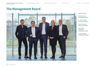 The Management Board
(From left to right)
Andreas Urschitz
Chief Marketing Officer
Dr. Sven Schneider
Chief Financial Officer
Jochen Hanebeck
Chief Executive Officer
Elke Reichart
Chief Digital
Transformation Officer
Dr. Rutger Wijburg
Chief Operations Officer
Infineon | Annual Report 2023
10
Further information
Consolidated Financial Statements
Combined Management Report
Management Board and Supervisory Board
The Management Board
 