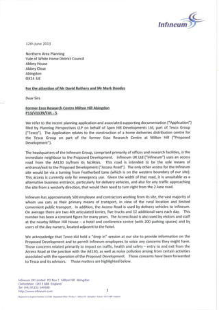 Infineum UK Ltd Objection to Tesco Planning Application (P13/V1139/FUL)
