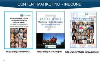 42
CONTENT MARKETING - INBOUND
http://bit.ly/ContentROI http://bit.ly/Whats_Engagementhttp://bit.ly/7_Strategies
 