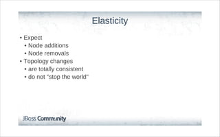 Elasticity
• Expect
  • Node additions
  • Node removals
• Topology changes
  • are totally consistent
  • do not "stop the world"
 