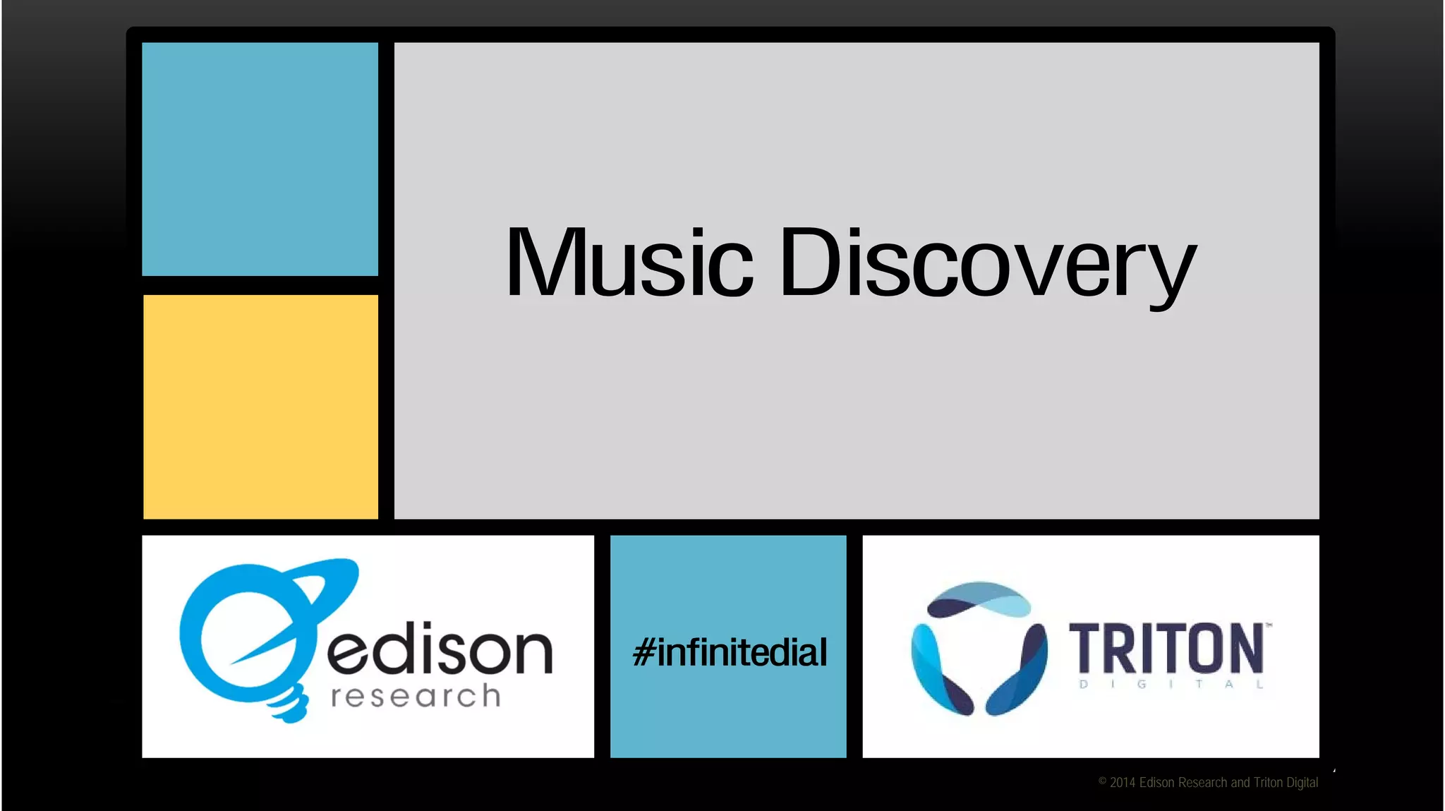 Online
Radio

Digital and
Media Landscape

Music Discovery
The Infinite Dial
2014

Internet Access and
Digital Household Trends

#infinitedial
© 2014 Edison Research and Triton Digital

 