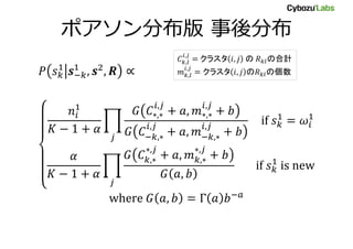 ポアソン分布版 事後分布
,
,
クラスタ の の合計
,
,
クラスタ の の個数
 