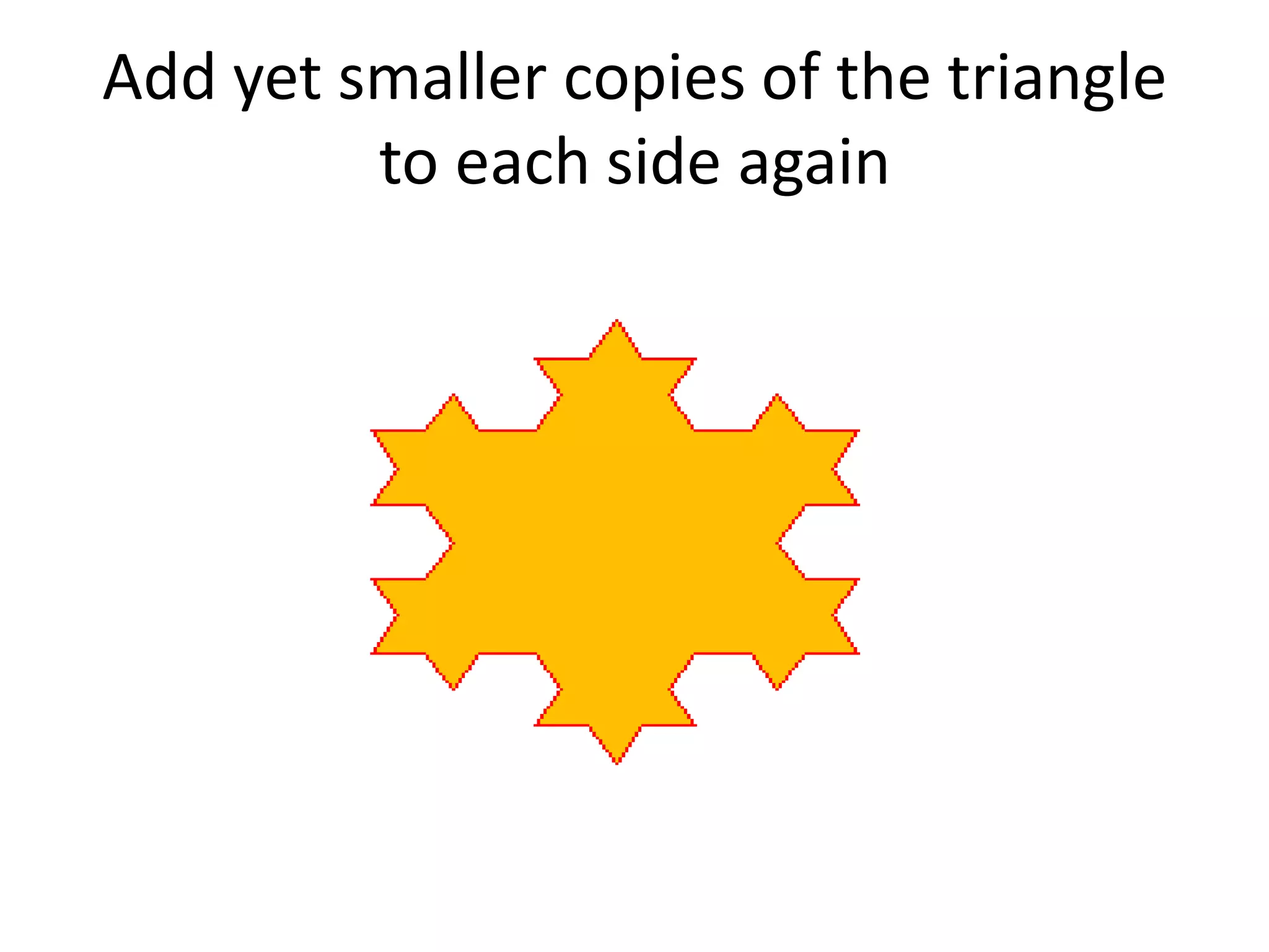 Add yet smaller copies of the triangle
to each side again
 